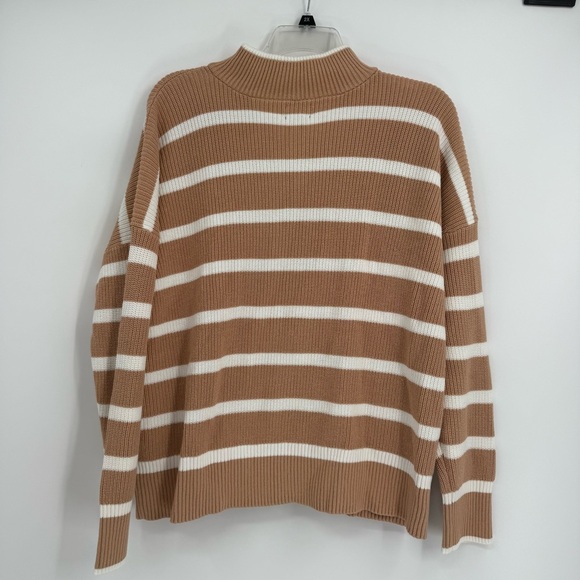 LAND'S END NWT Quarter Zip Striped Sweater Tan White Size XL Chunky Heavyweight - Picture 10 of 11